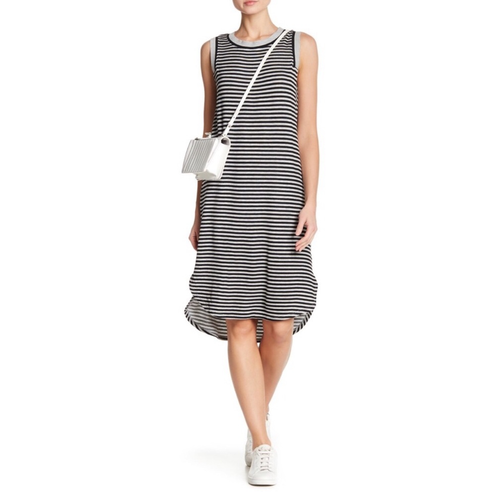 Superfoxx Nordstrom Striped Curved Hem Sleeveless‎ Dress Grey Size Small